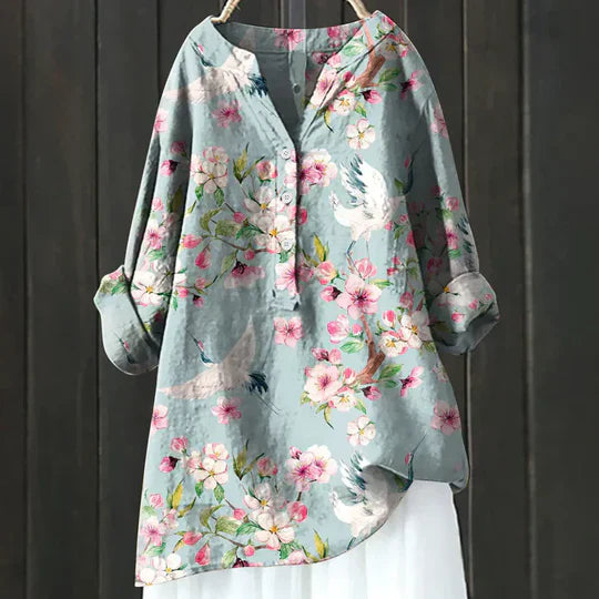 Magnolia | Women's Floral Oversized V-Neck Long Sleeve Tunic