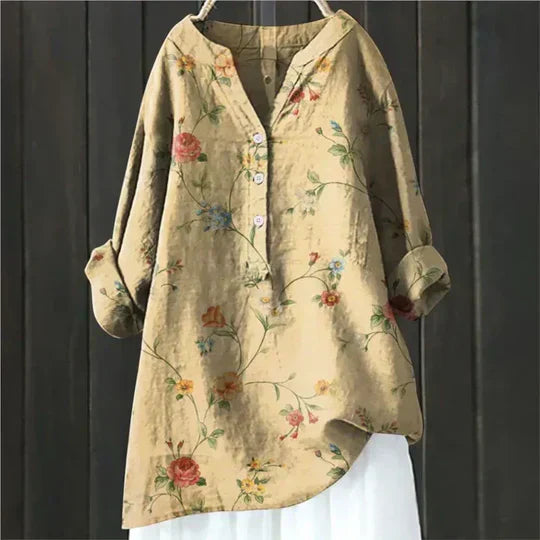 Magnolia | Women's Floral Oversized V-Neck Long Sleeve Tunic