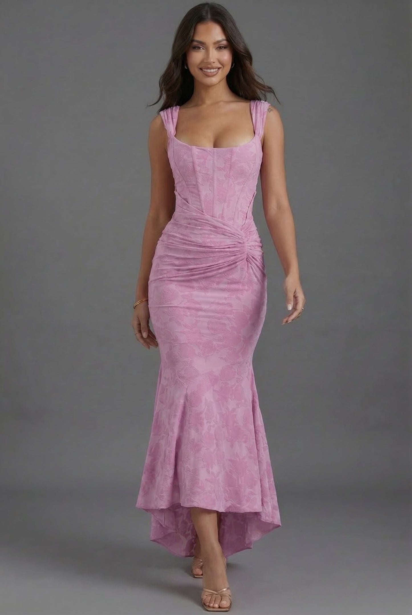 Olivia | Corset Bodice Ruched Waist Elegant Maxi Wedding Guest Dress