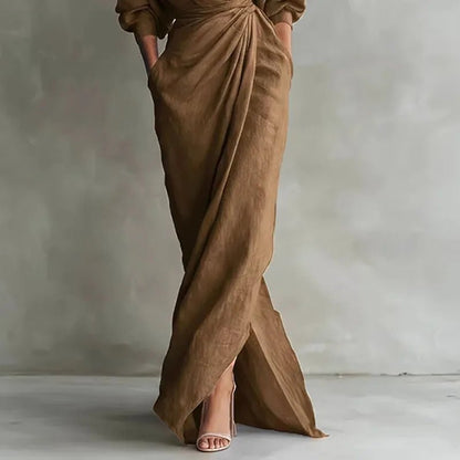 Isabella | Deep V Neck Twist Waist Long Sleeve Bodycon Maxi Dress
