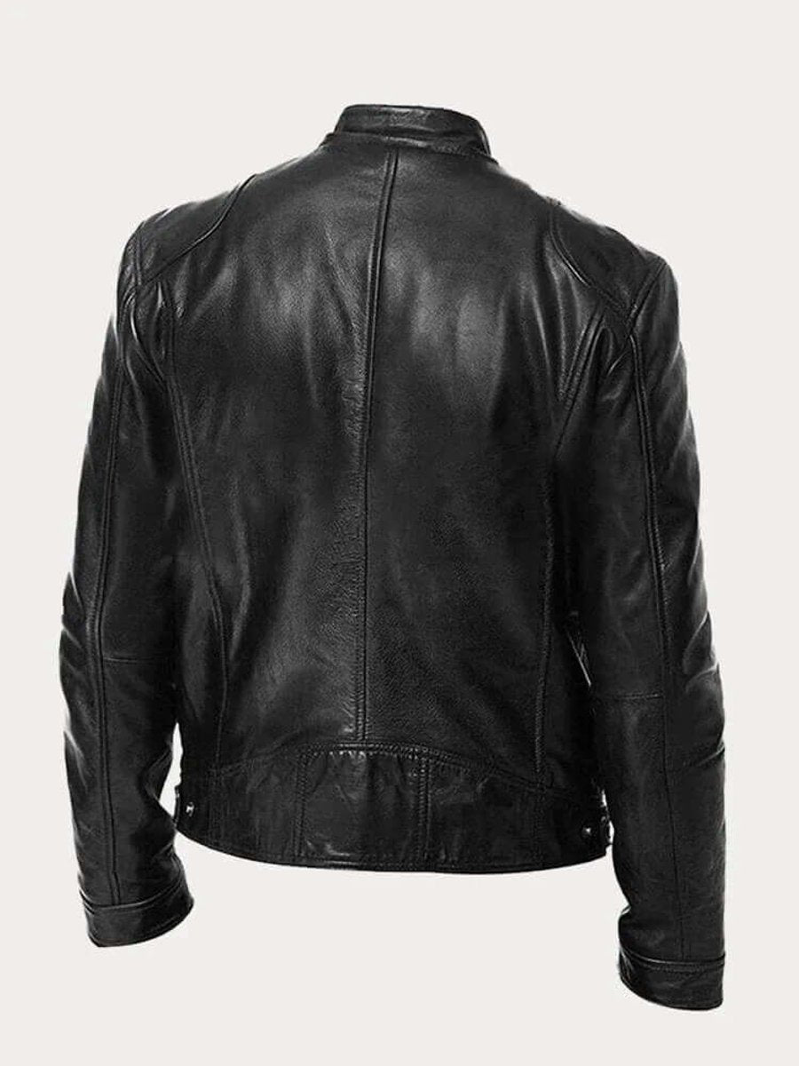 Ryder | Men's Classic Biker Stand Collar Zip-Up Leather Jacket
