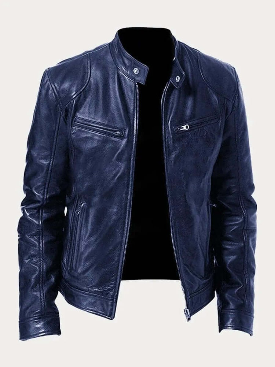 Ryder | Men's Classic Biker Stand Collar Zip-Up Leather Jacket
