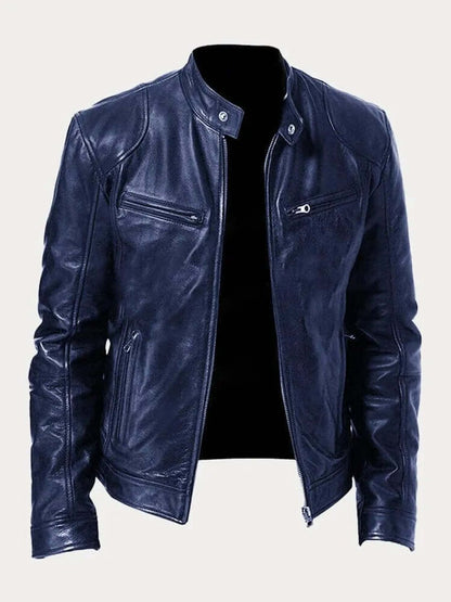 Ryder | Men's Classic Biker Stand Collar Zip-Up Leather Jacket