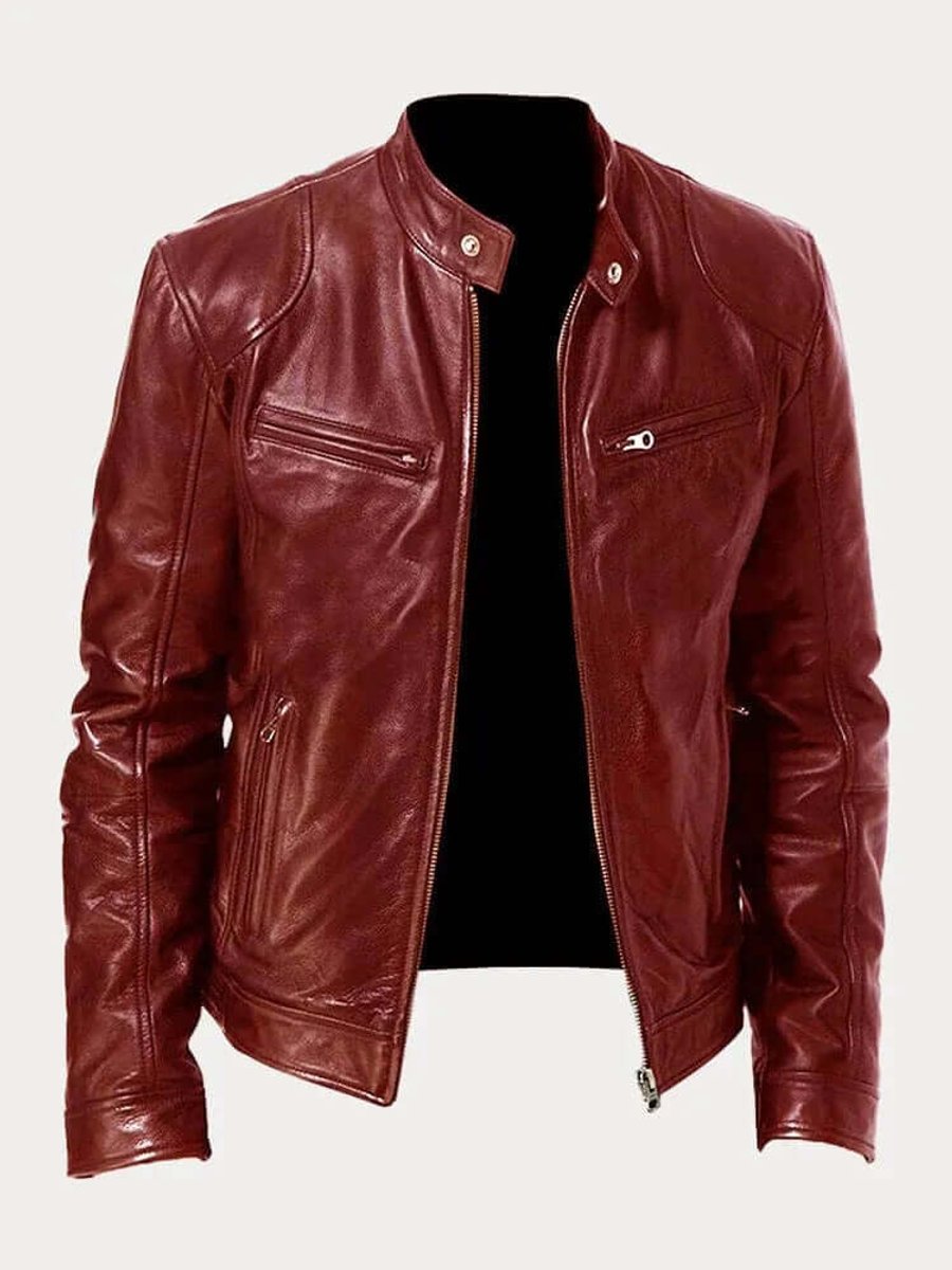 Ryder | Men's Classic Biker Stand Collar Zip-Up Leather Jacket