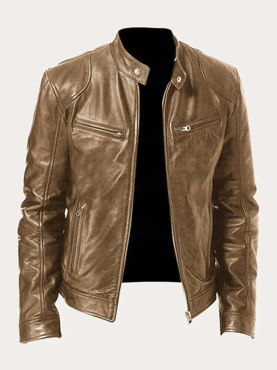 Ryder | Men's Classic Biker Stand Collar Zip-Up Leather Jacket