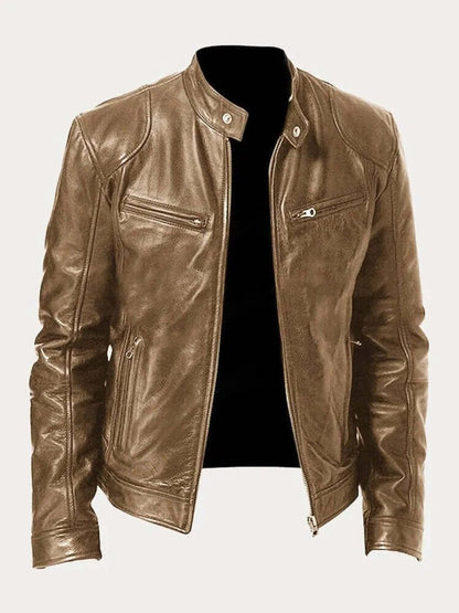 Ryder | Men's Classic Biker Stand Collar Zip-Up Leather Jacket