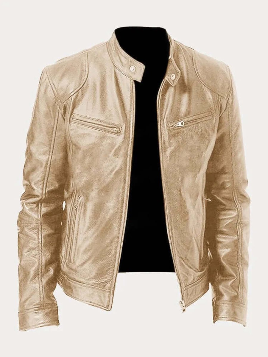 Ryder | Men's Classic Biker Stand Collar Zip-Up Leather Jacket