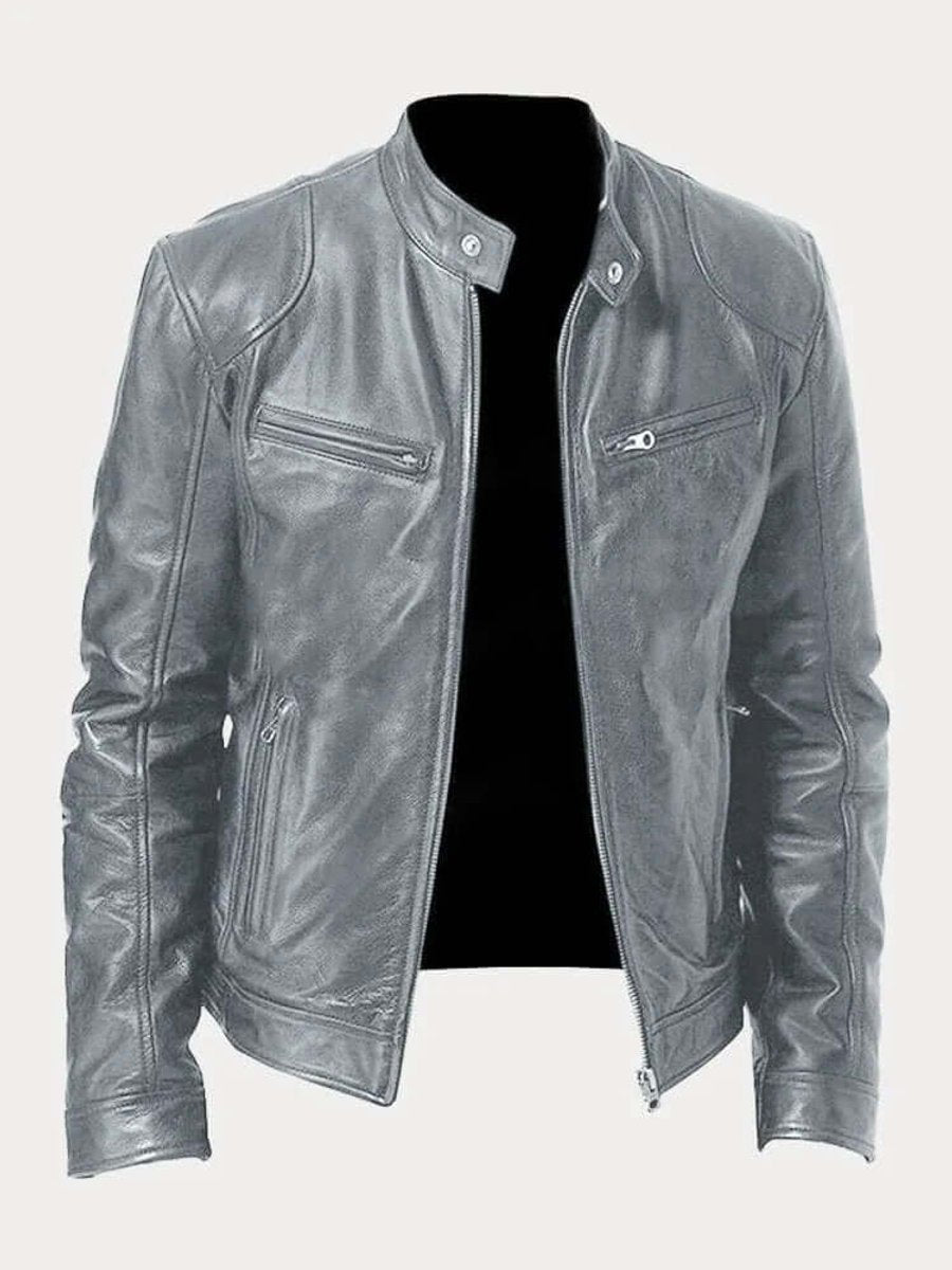 Ryder | Men's Classic Biker Stand Collar Zip-Up Leather Jacket