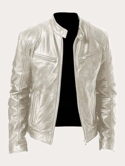 Ryder | Men's Classic Biker Stand Collar Zip-Up Leather Jacket