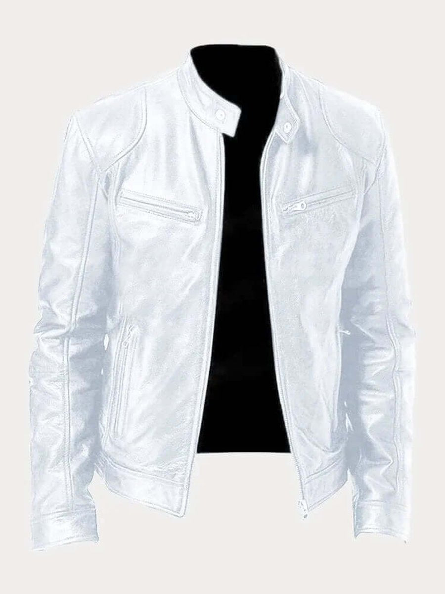 Ryder | Men's Classic Biker Stand Collar Zip-Up Leather Jacket