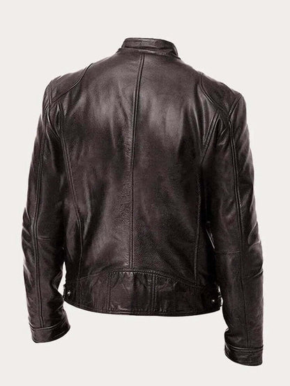 Ryder | Men's Classic Biker Stand Collar Zip-Up Leather Jacket