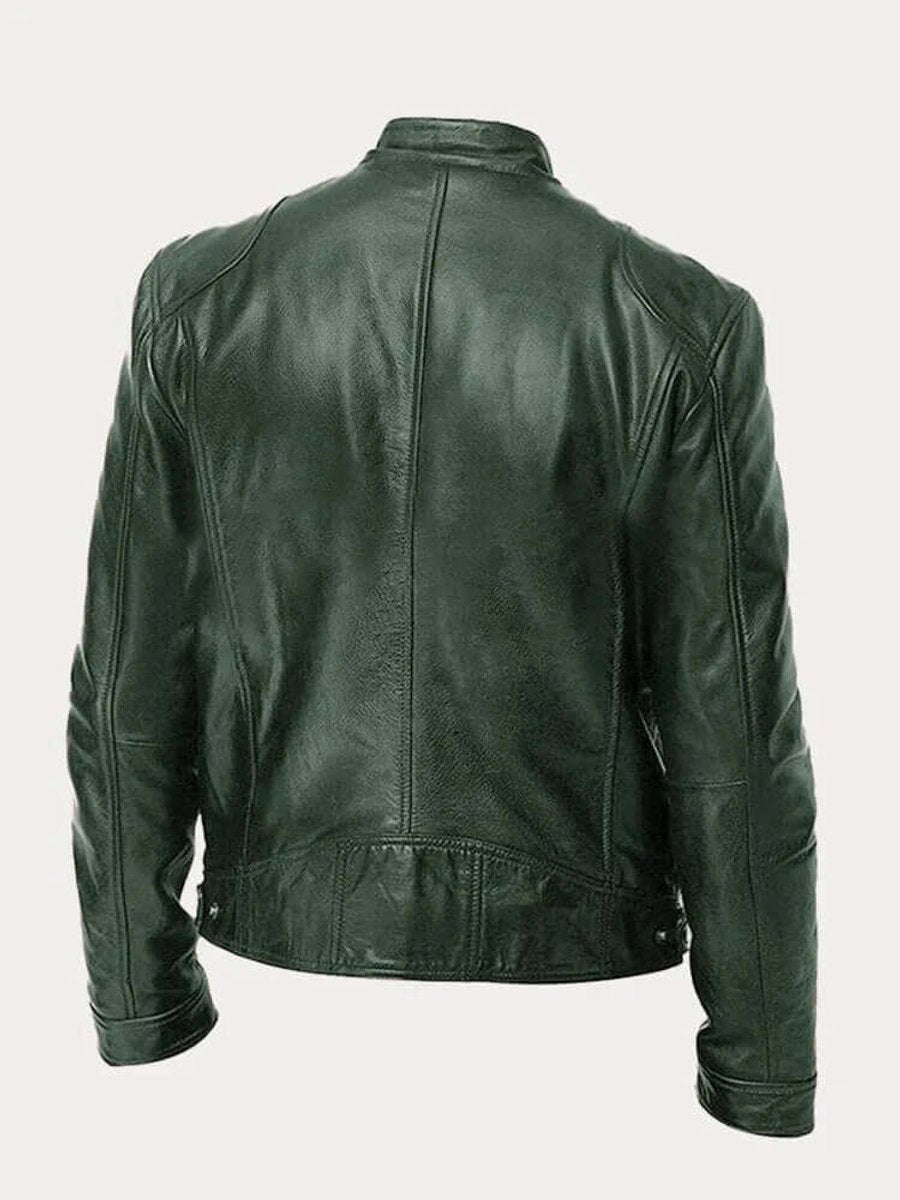 Ryder | Men's Classic Biker Stand Collar Zip-Up Leather Jacket