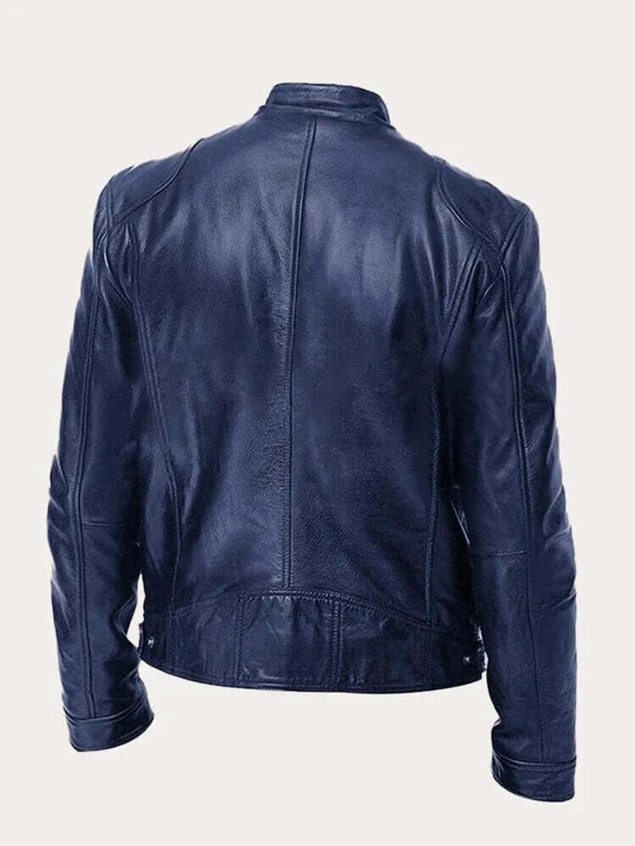 Ryder | Men's Classic Biker Stand Collar Zip-Up Leather Jacket
