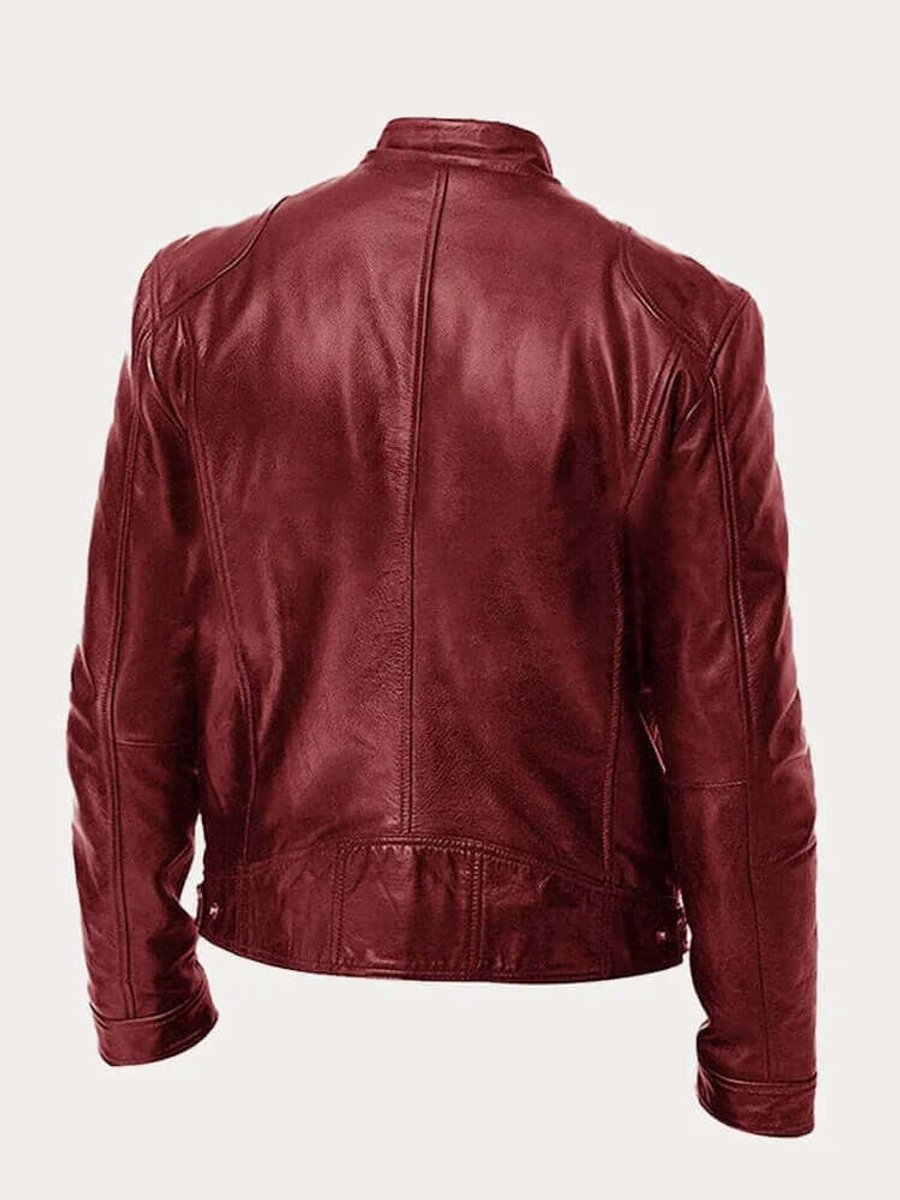 Ryder | Men's Classic Biker Stand Collar Zip-Up Leather Jacket