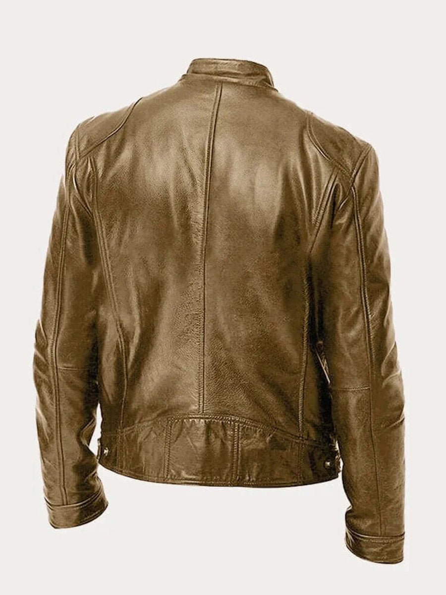 Ryder | Men's Classic Biker Stand Collar Zip-Up Leather Jacket