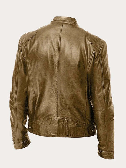 Ryder | Men's Classic Biker Stand Collar Zip-Up Leather Jacket