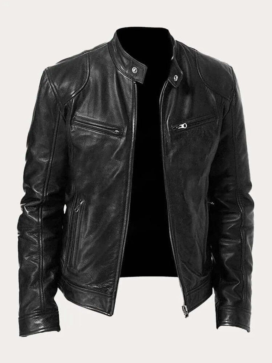 Ryder | Men's Classic Biker Stand Collar Zip-Up Leather Jacket