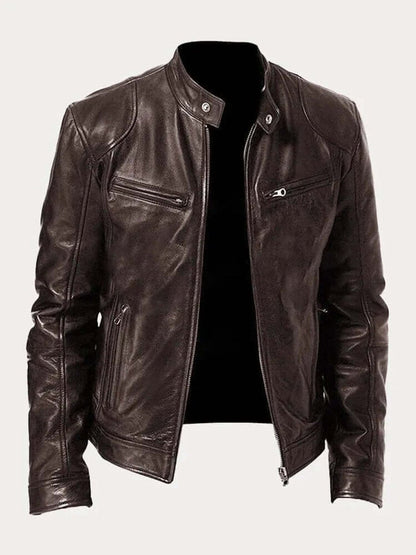 Ryder | Men's Classic Biker Stand Collar Zip-Up Leather Jacket