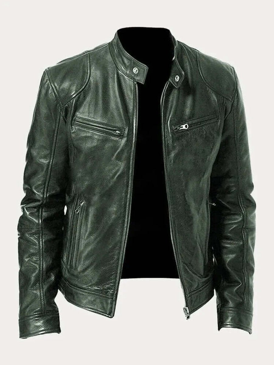 Ryder | Men's Classic Biker Stand Collar Zip-Up Leather Jacket