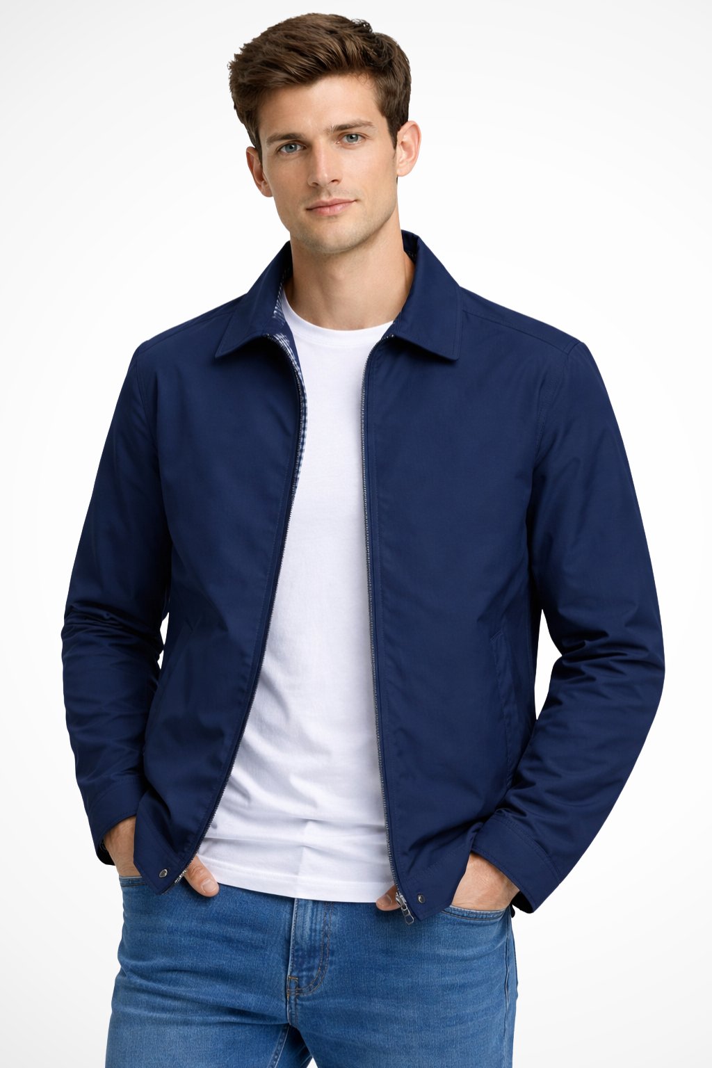Lucas | Classic Harrington Jacket Zip Front Check Lining