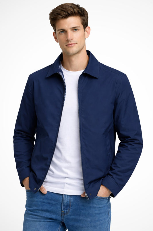 Lucas | Classic Harrington Jacket Zip Front Check Lining