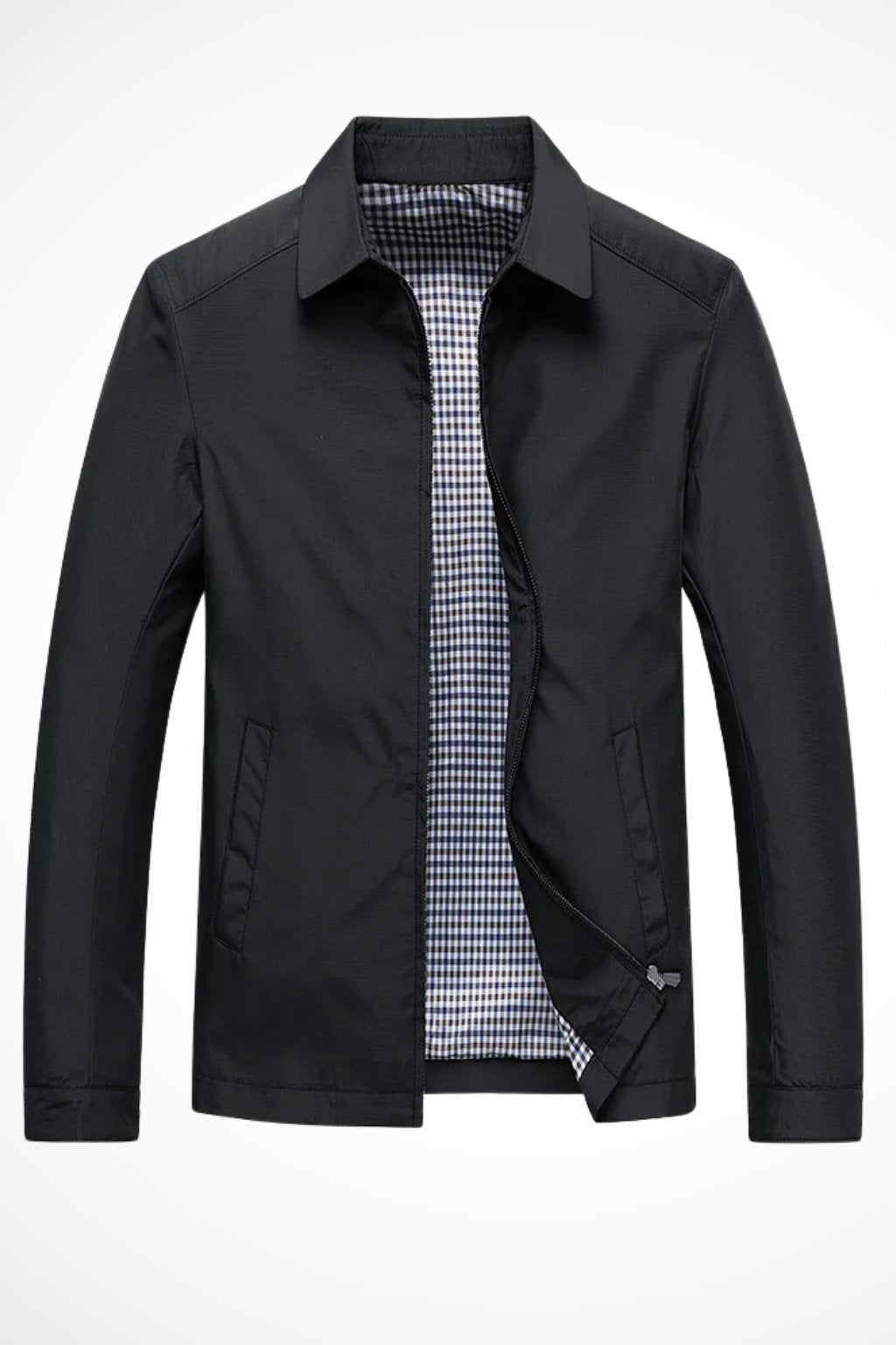 Lucas | Classic Harrington Jacket Zip Front Check Lining