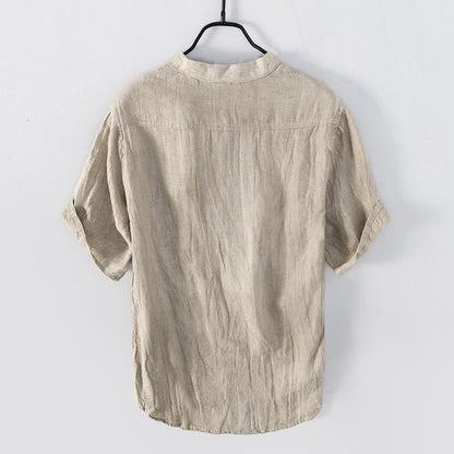 Rylan | Men's Linen Blend Shirt Half Button Stand Collar Short Sleeve