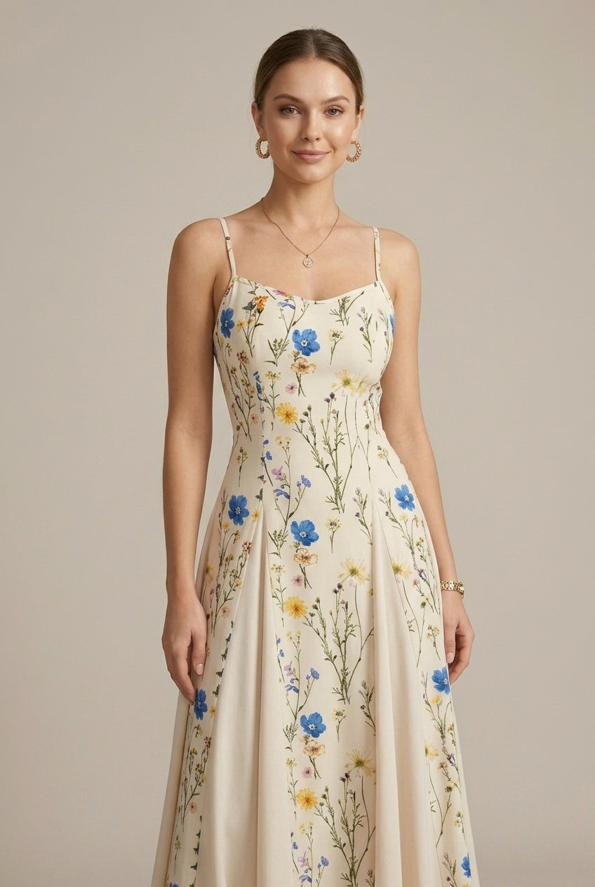 Jade | Floral Spaghetti Strap Sweetheart A-Line Maxi Dress