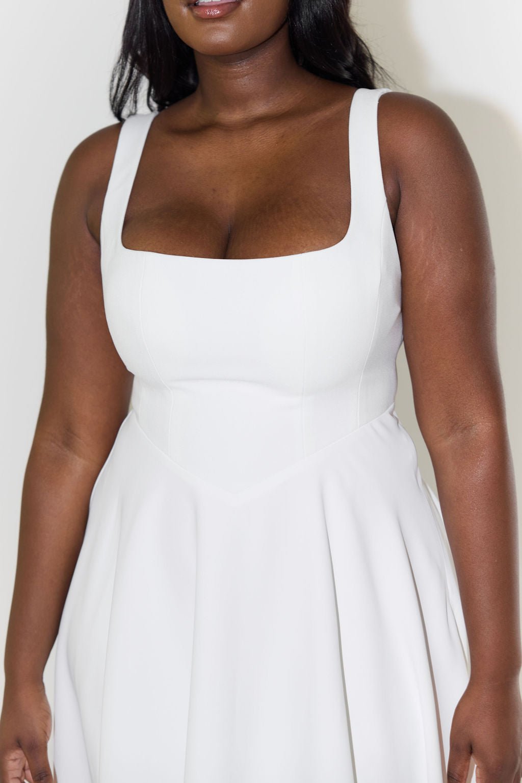 Penelope | Square Neck Sleeveless Pleated A Line Elegant Midi Dress