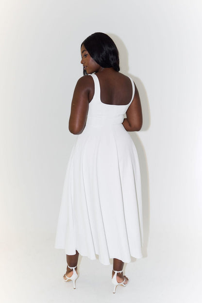 Penelope | Square Neck Sleeveless Pleated A Line Elegant Midi Dress