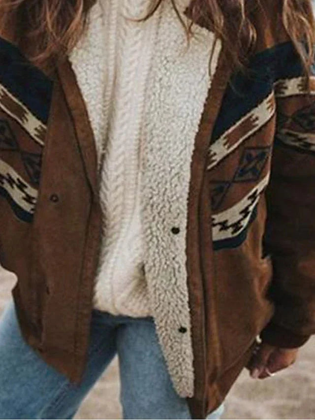 Marlowetta | Women's Aztec Print Sherpa Lined Retro Winter Jacket