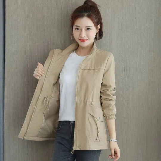Catherine | Women's Lightweight Stand Collar Drawstring Waist Jacket