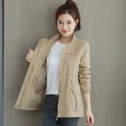 Catherine | Women's Lightweight Stand Collar Drawstring Waist Jacket