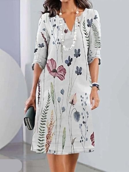 Olivia | Plus Size Floral V Neck Short Sleeve A-Line Midi Dress