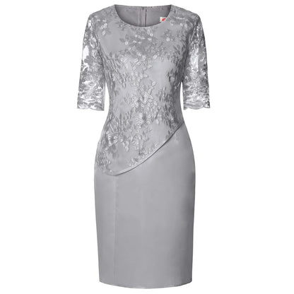 Isabella | Plus Size Lace Floral Embroidered Midi Formal Wedding Guest Dress