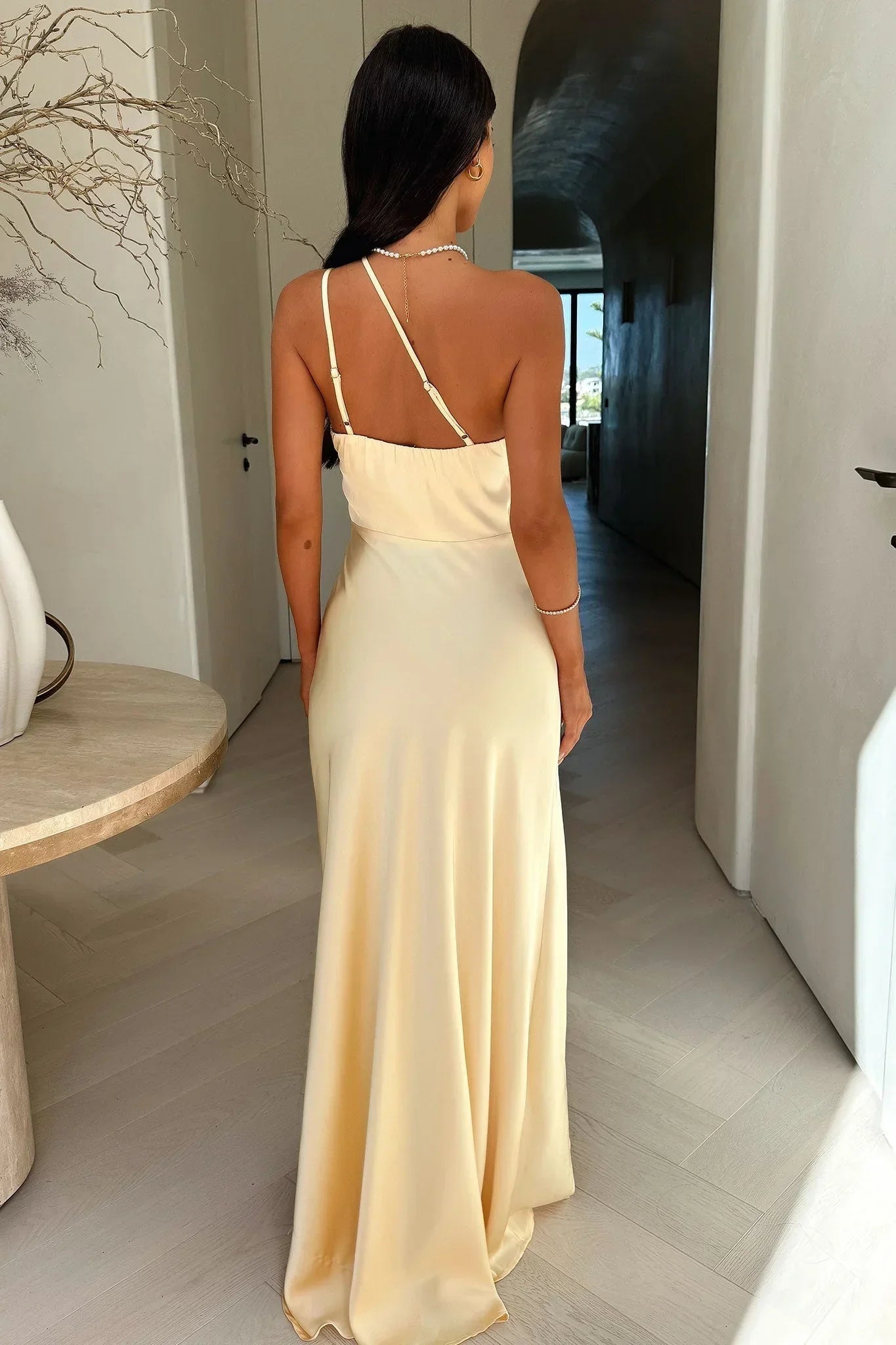 Marigold | Women's One Shoulder Satin Wedding Guest Maxi Dress