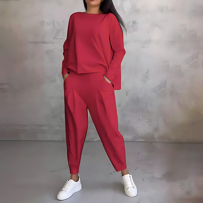 Marlowe | Women's Loose-Fit Long Sleeve Top and Tapered Trousers Co-Ord Set