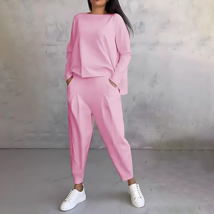 Marlowe | Women's Loose-Fit Long Sleeve Top and Tapered Trousers Co-Ord Set