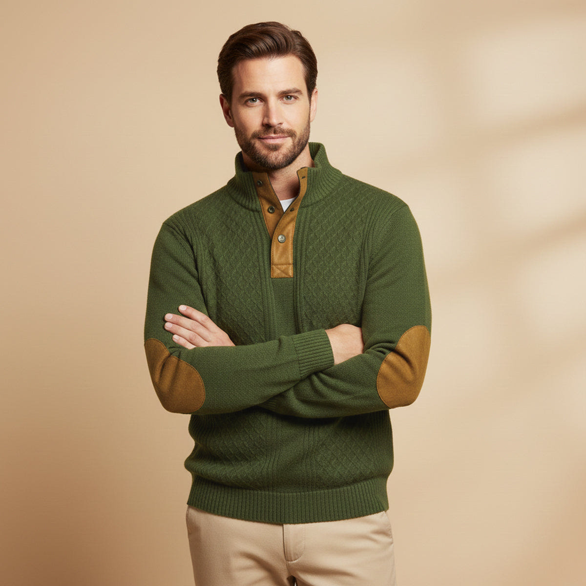 Bramwell | Men's Cable Knit Quarter Zip High Neck Knitted Sweater