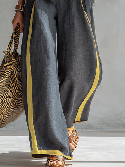 Seraphine | Contrast Trim Sleeveless Top Wide Leg Linen Blend Two Piece Set