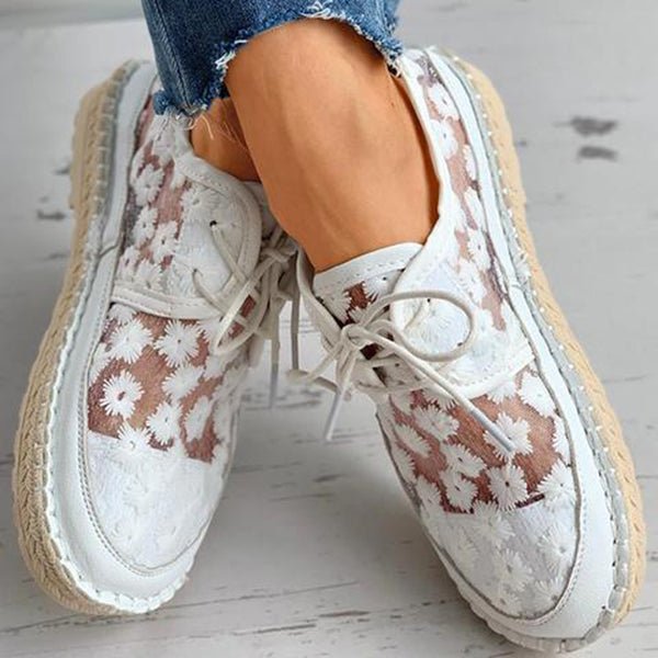 Delyse | Women's Floral Lace Embroidered Lace-Up Trainer