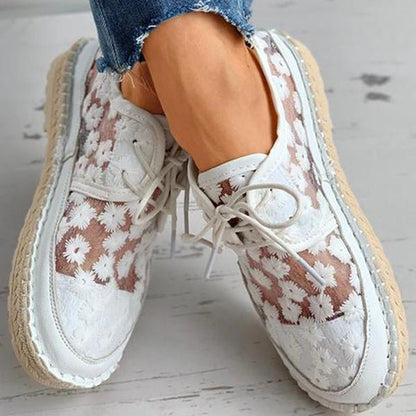 Delyse | Women's Floral Lace Embroidered Lace-Up Trainer