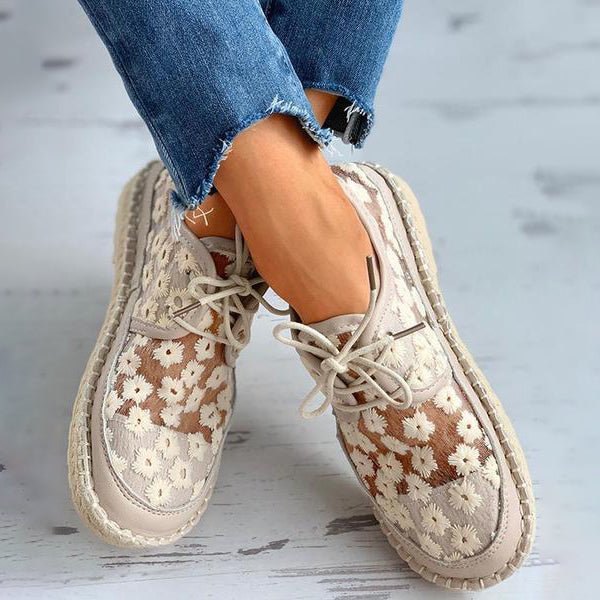 Delyse | Women's Floral Lace Embroidered Lace-Up Trainer