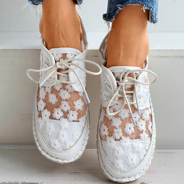 Delyse | Women's Floral Lace Embroidered Lace-Up Trainer