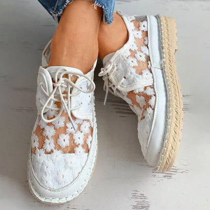 Delyse | Women's Floral Lace Embroidered Lace-Up Trainer