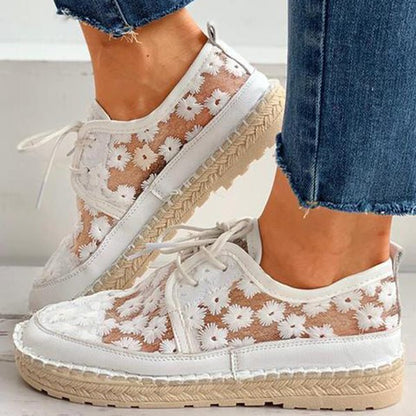 Delyse | Women's Floral Lace Embroidered Lace-Up Trainer