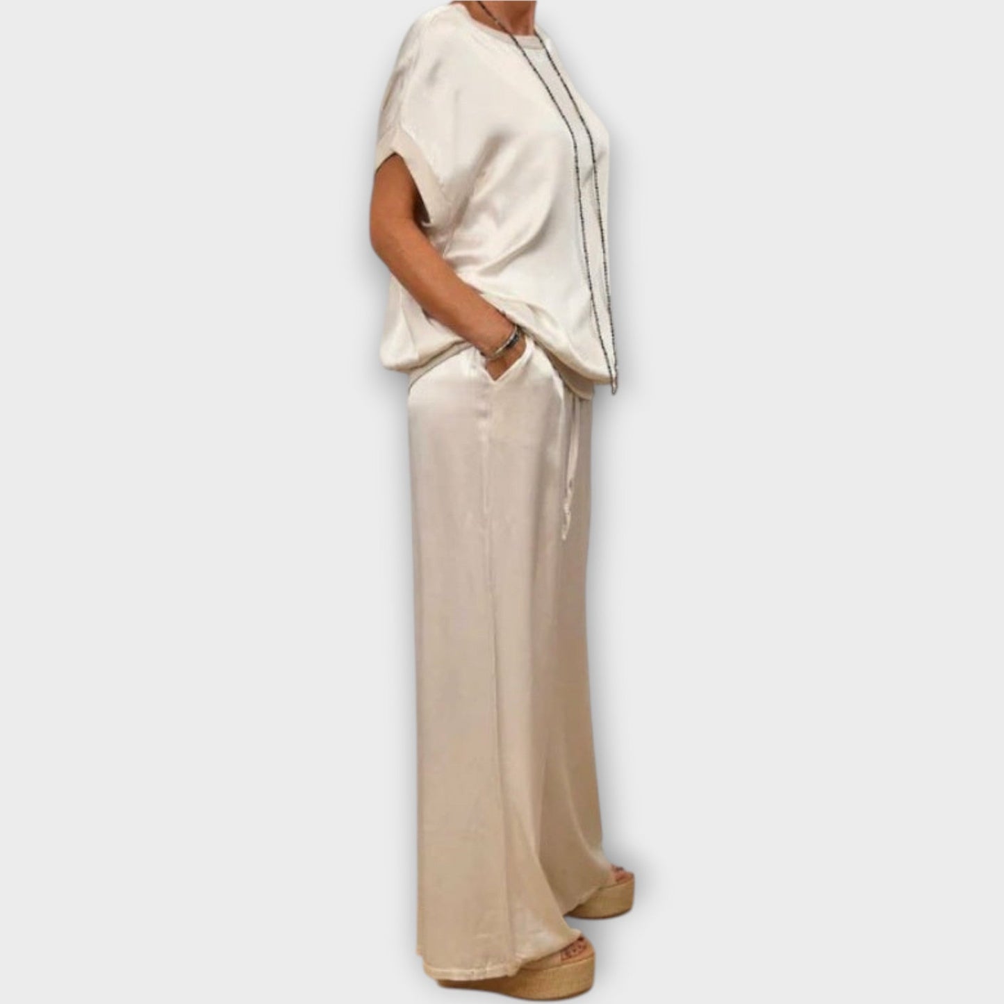 Lucia | Women's Satin Wide-Leg Two-Piece Co-ord Set