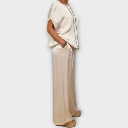 Lucia | Women's Satin Wide-Leg Two-Piece Co-ord Set