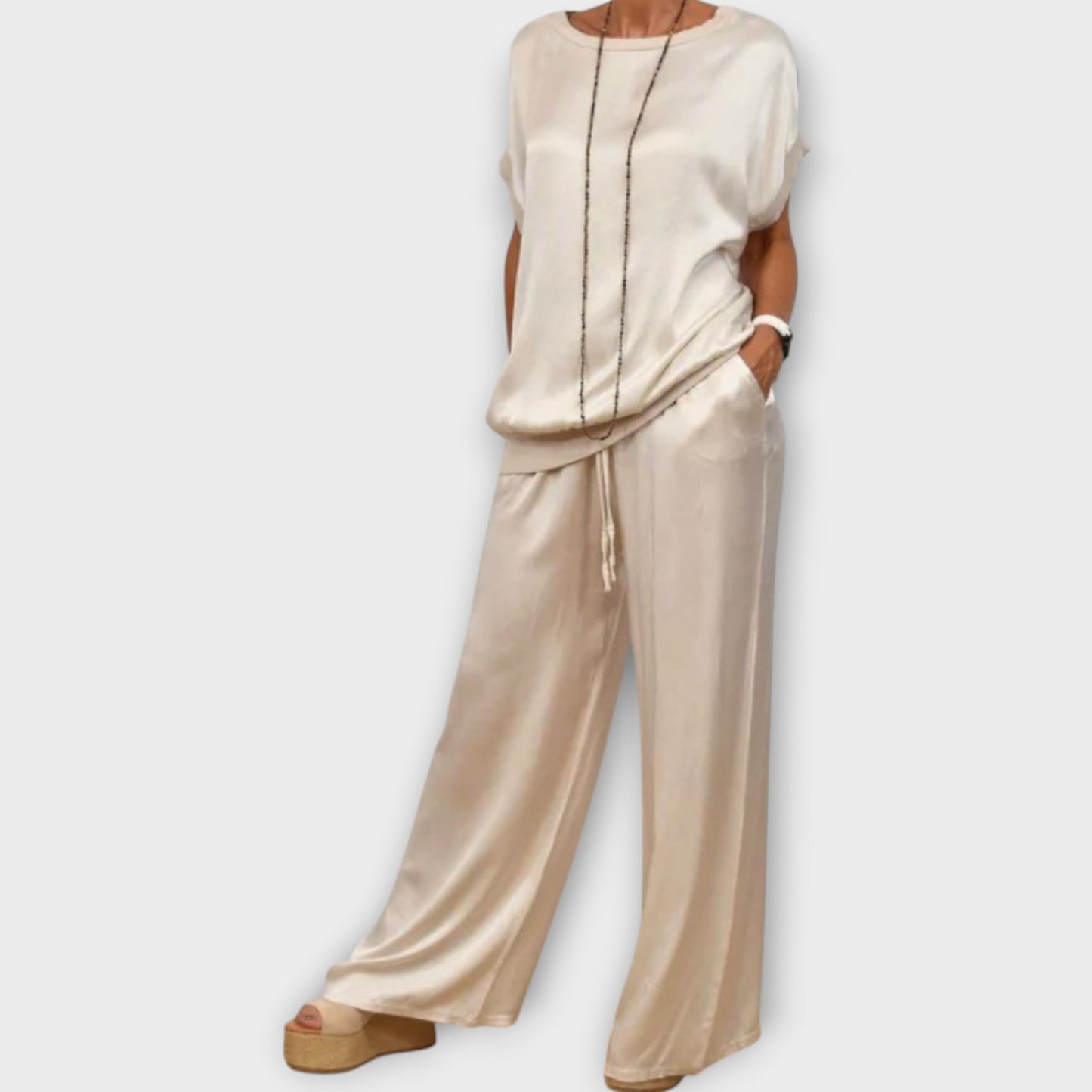 Lucia | Women's Satin Wide-Leg Two-Piece Co-ord Set