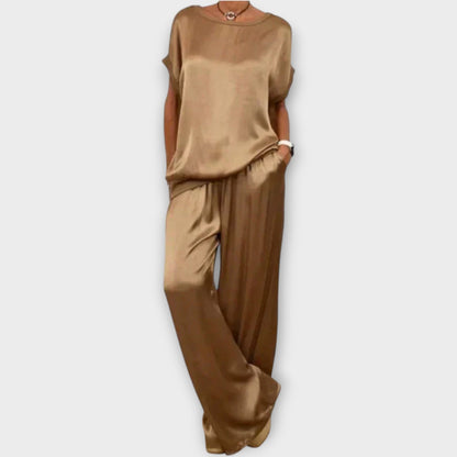 Lucia | Women's Satin Wide-Leg Two-Piece Co-ord Set
